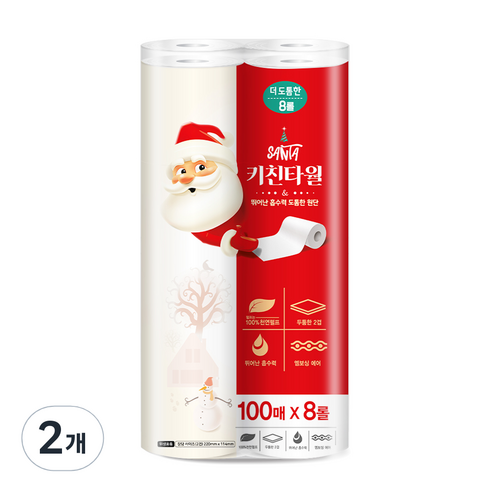 산타 2겹 키친타월 100p, 2개, 8개입