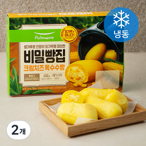 풀무원 비밀빵집 크림치즈 옥수수빵 (냉동), 450g, 2개