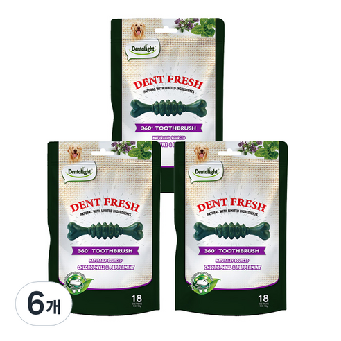 덴탈라이트 덴탈 프레쉬 360도 칫솔 강아지 덴탈껌, 입냄새 제거, 150g, 6개
