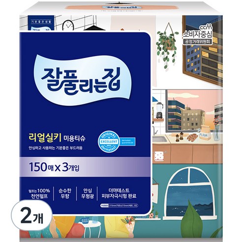 잘풀리는집 리얼실키 미용티슈, 150매, 3개