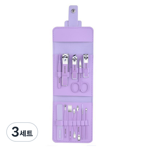 킹스로드 네일 관리 손톱깎이 12종 세트, 3세트, 디럭스 매력퍼플