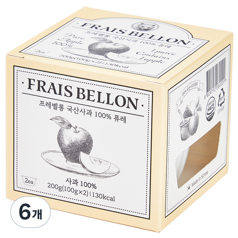 프레벨롱 국산 과일 퓨레 사과100%, 사과, 100g, 6개