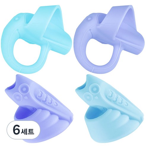 와이즈데이 유아 연필 교정기 코끼리 2p + 올빼미 2p 세트, 블루, 6세트