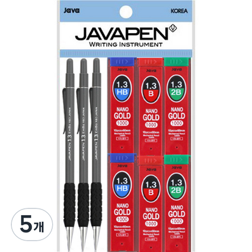 자바펜 엠보샤프 1.3mm 3p + 나노골드 샤프심 1.3mm HB 2p + B 2p + 2B 2p, 다크그레이(엠보샤프), 5개