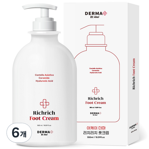 아케이 더마 리치리치 고보습 각질케어 풋크림 550ml, 6개, 1개입