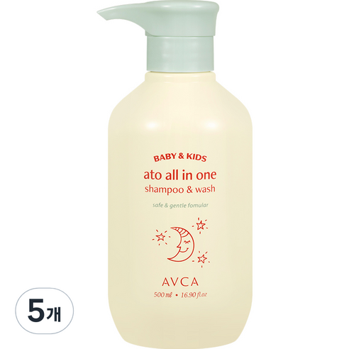아브카 베이비 앤 키즈 아토 올인원 샴푸 앤 워시 무향, 5개, 500ml