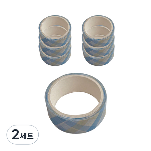 슬로우데코 다꾸 심플 체크 마스킹 테이프 7종 세트, 블루, 2세트