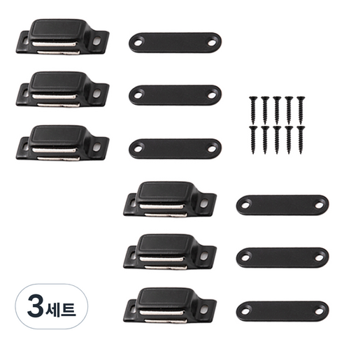 철물대장 스텐 자석 파워 빠찌링 6p 세트 블랙, 3세트