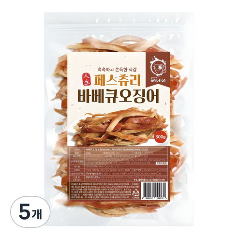 해야미 바베큐 오징어, 300g, 5개