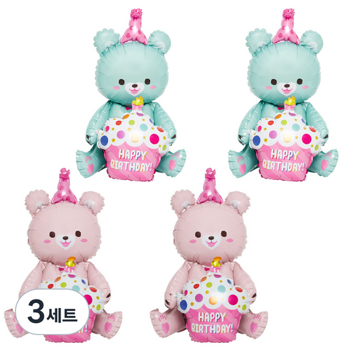스탠딩에어벌룬 생일곰 57cm 2종 x 2p 세트, 핑크, 민트, 3세트