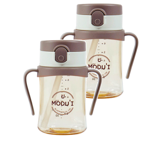 블루마마 모두아이 리뉴얼 원터치 빨대컵 200ml, 베이지, 2개