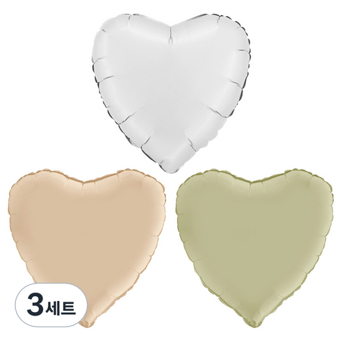 그라보벌룬 은박 하트풍선 3종 세트, 새틴화이트, 크림, 올리브그린, 3세트