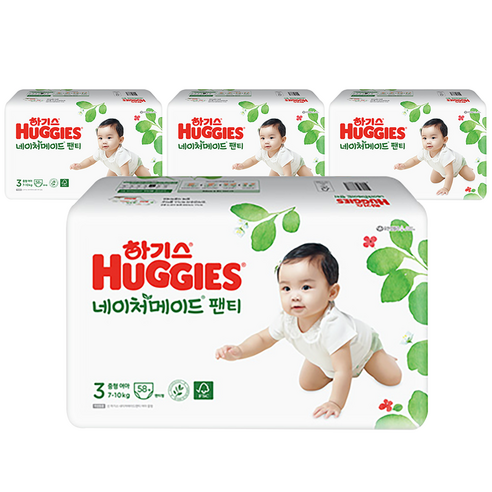 하기스 2021 신형 네이처메이드 기저귀 여아용 중형 3단계(7~10kg) 팬티형, 232매