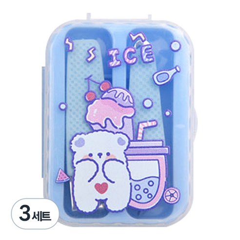 굿에스더 캐릭터 휴대용 손톱깎이 2종 + 케이스, 블루곰, 3세트