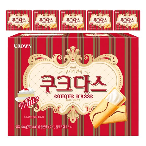 크라운 쿠크다스 화이트토르테 쿠키, 128g, 6개