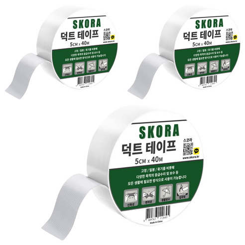 스코라 덕트 테이프 화이트 5cm x 40m, 3개