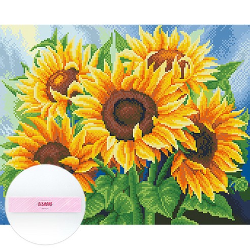 디클레어 DIY 패브릭형 보석십자수 패키지 세트 50 x 40 cm, F6004 만개한 해바라기, 1세트