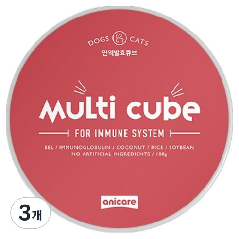 anicare 반려동물 면역 멀티큐브 간식, 혼합맛(장어/코코넛), 100g, 3개