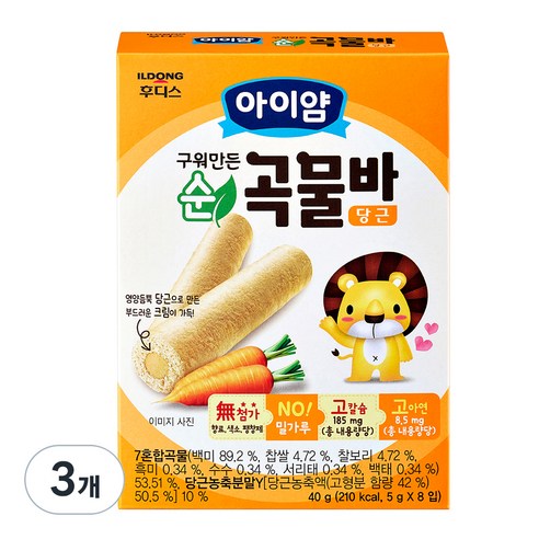 일동후디스 아이얌 순곡물바 당근, 40g, 3개