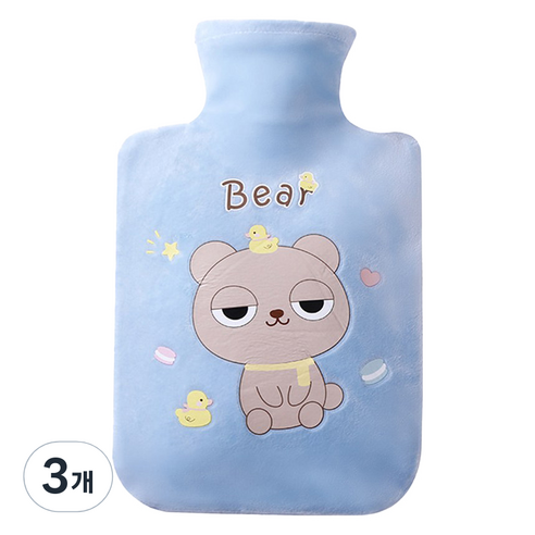 쿼르디 보온 물주머니 핸드워머 베어 블루 500ml, 3개