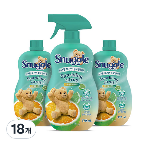 스너글 포근한 햇빛건조향 섬유 탈취제, 470ml, 18개, 스파클링 시트러스