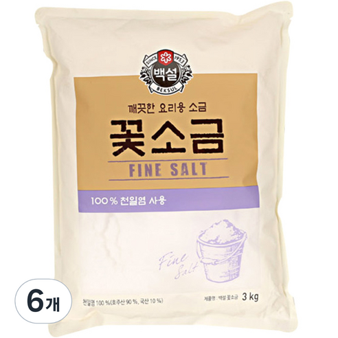 CJ제일제당 백설 꽃소금, 3kg, 6개