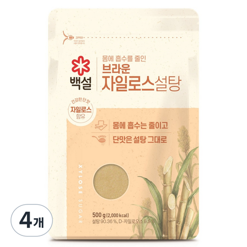 백설스위트리 자일로스 갈색설탕, 500g, 4개