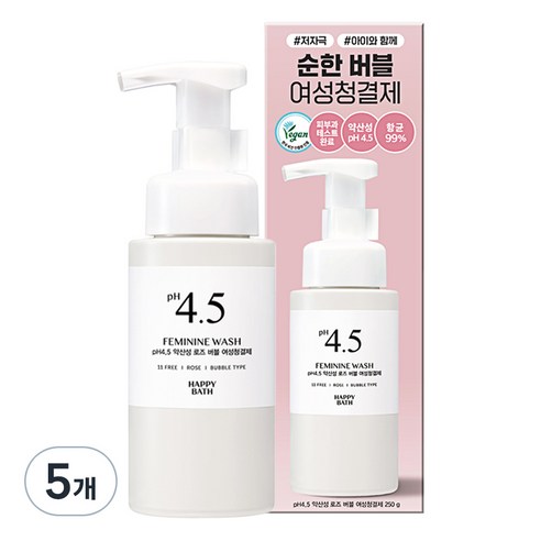 해피바스 PH4.5 약산성 로즈 버블 여성 청결제, 5개, 250g