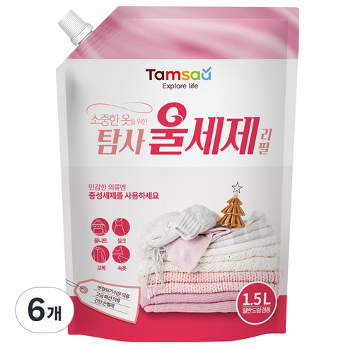 탐사 울세제 중성세제 리필, 1.5L, 6개