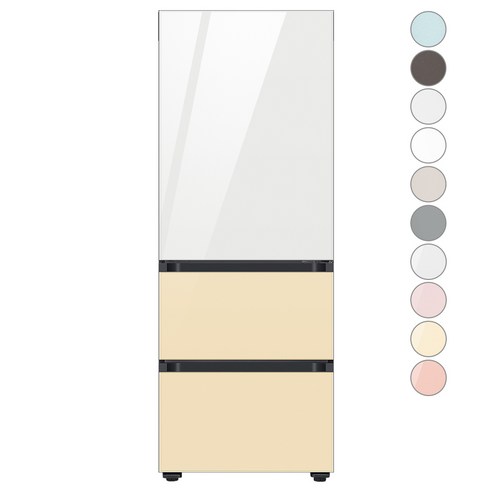 [색상선택형] 삼성전자 비스포크 김치플러스 3도어 키친핏 냉장고 313L 방문설치, 글램화이트+글램바닐라, RQ33C74B1AP