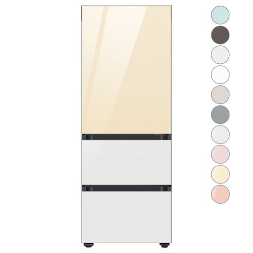[색상선택형] 삼성전자 비스포크 김치플러스 3도어 키친핏 냉장고 313L 방문설치, 글램바닐라+글램화이트, RQ33C74B1AP