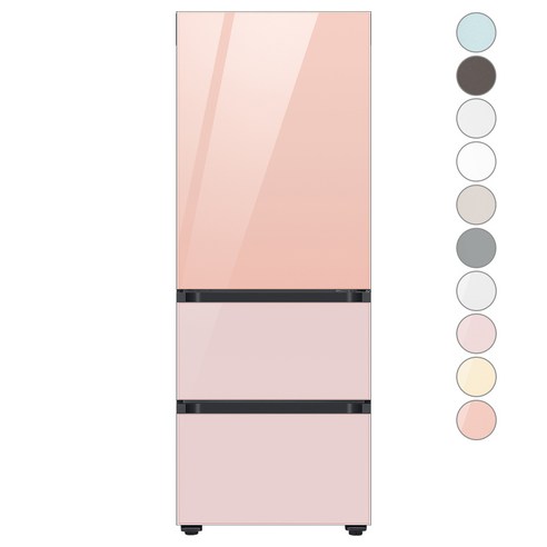 [색상선택형] 삼성전자 비스포크 김치플러스 3도어 키친핏 냉장고 313L 방문설치, 글램피치+글램핑크, RQ33C74B1AP
