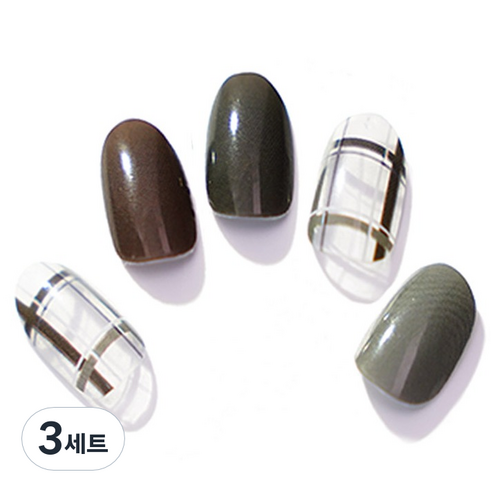 엔젤리 프리미엄 젤 네일 아트 스티커 세트, 3세트, 딥그린 앤 체크