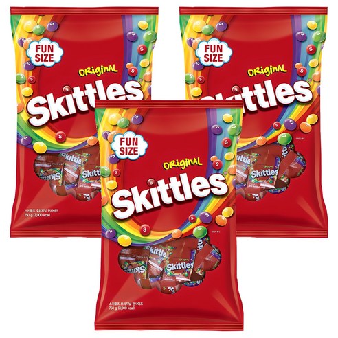스키틀즈 오리지날 펀사이즈 캔디, 750g, 3개