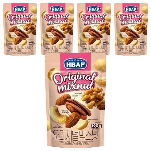 바프 넛츠앤스낵스 오리지널 믹스넛, 190g, 5개