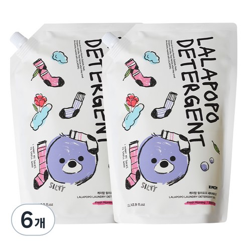 케이맘 랄라포포 유아용 세탁세제 프레시모닝향 리필, 6개, 1.3L