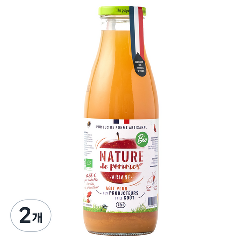 네이쳐 유기농 아리안 착즙 사과주스, 2개, 750ml