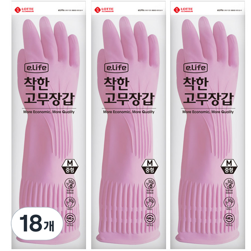 롯데이라이프 착한 고무장갑 중, 핑크, 중(M), 18개