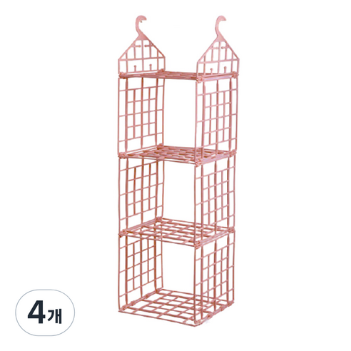 마이닝 옷장 속 걸이식 수납선반 행거 3단 대, 핑크, 4개