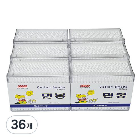 스와코 위생 멸균면봉, 200개입, 36개