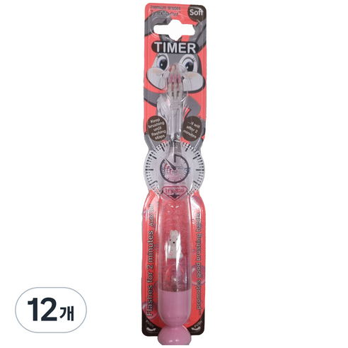 비브라이트 캐릭터 LED 타이머 동물친구 어린이 칫솔, 토끼(핑크), 1개입, 12개