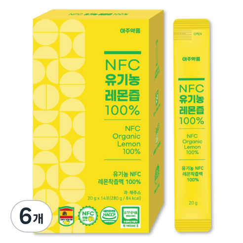 아주약품 NFC 유기농 레몬즙 14p, 280g, 6개