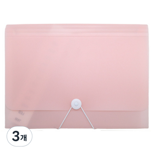 코히모 아코디언 파일 13분류 클리어 인덱스 케이스 4W149, 3개, 반투명 핑크