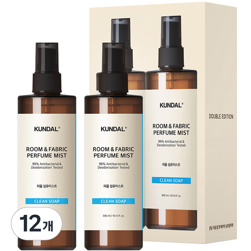 쿤달 퍼퓸 룸 앤 패브릭 섬유탈취제 클린솝향, 300ml, 12개, 클린솝