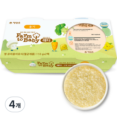 팜투베이비 레디 실온이유식 중기, 두부청경채죽, 110g, 4개