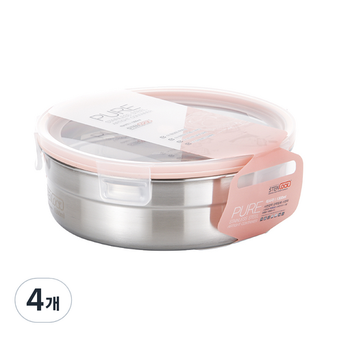 스텐락 퓨어 밀폐용기 원형 7호 1300ml, 4개