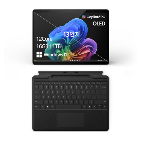 마이크로소프트 2024 서피스 프로 11 스냅드래곤 X 엘리트 + 키보드 세트, 블랙, 1TB, 16GB, WIN11 Home, 노트북(ZIB-00032), 키보드(8XA-00184)