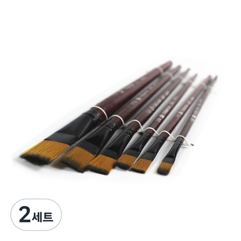 납작 페인트 붓 6종 세트 브라운, 2세트