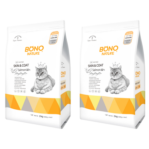 보노네이처 전연령용 고양이 스킨앤코트 건식사료, 연어, 2kg, 2개