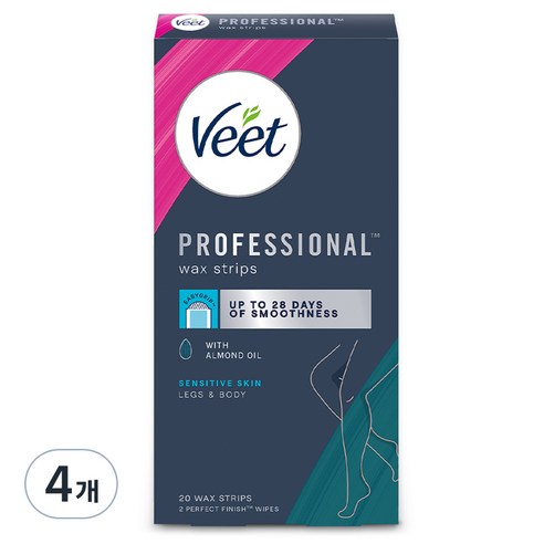 veet 프로페셔널 바디 왁스 스트립 민감성 피부용, 4개, 20g